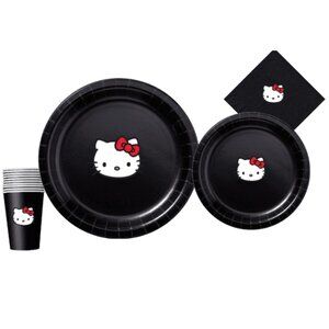 Kitty Party Supplies Set, Black and White Theme, Plates Cups and Napkins